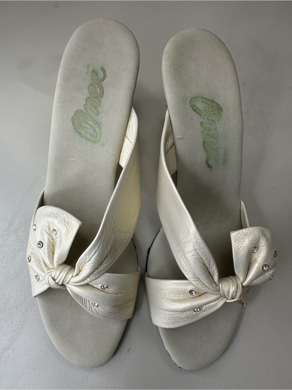 Onex Ivory Knotted Slide Mules with Crystal Accents